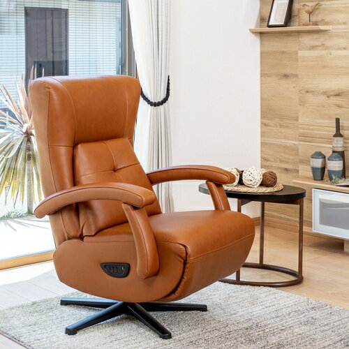 ヤマダオリジナル ［幅68］電動パーソナルチェア 本革 「YEPC190005LBR」 ライトブラウン 電動リクライニングチェア【※AR対応】