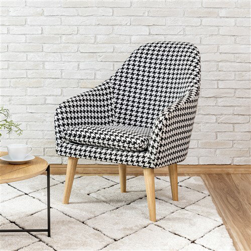 ヤマダオリジナル 1人用ソファ「YS110038」布 アイボリー／ブラック 千鳥柄 アームチェア パーソナルチェア【※AR対応】