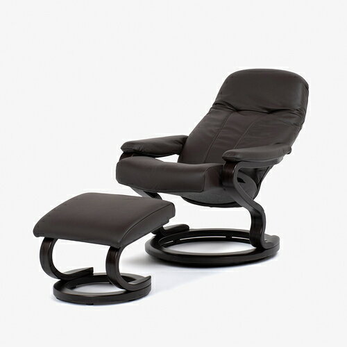 大塚家具 ドイツ製 リクライニングチェア Mサイズ「ゼロストレス model.9883」オットマン付き 革#24 ダークブラウン色 [3]