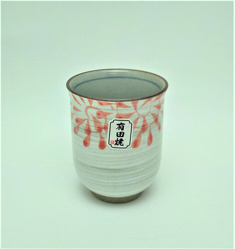湯呑 粉引タコ唐草 赤