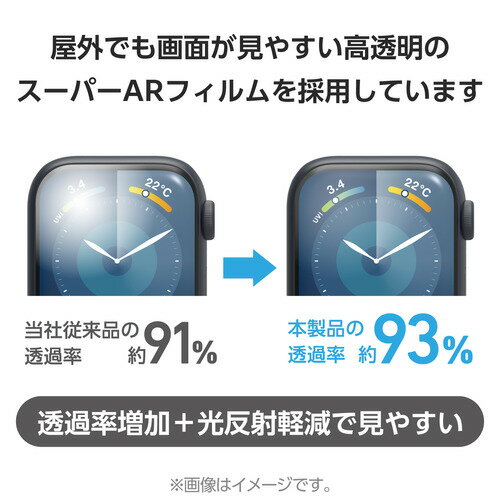 エレコム AW-23AFLAFPARRG Apple Watch Series 2023 45mm 衝撃吸収フィルム AR 高透明 指紋防止