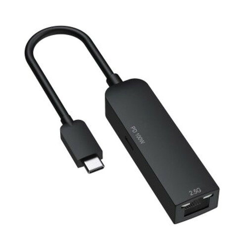 GOPPA GP-CR452GHP/B 有線LANアダプター USB Type-C接続 ●2.5Gで動画データのやり取りも超高速!PD100W充電対応 Type-C接続 2.5GbE LANアダプター「GP-CR452GHP/B」はPower Delivery 100W充電と2.5GBASE-Tに対応したUSB 3.2 Gen 1(USB 3.0)接続の有線LANアダプターです。本商品を使うことで、PCに充電しながら動画編集やデータバックアップ等、大量のデータやり取りを快適に行えます。●2.5Gbps対応の高速通信Gigabit(1Gbps)よりもさらに高速な2.5Gbps(規格値)に対応。2.5GbE対応機器とあわせてご利用いただくことで、ネットワーク機器の性能を発揮できます。動画編集やデータバックアップ等、大量のデータをやり取りする用途に最適です。●USB Power Delivery(最大100W)高速充電対応最大100W(20V/5A)のPower Delivery充電に対応。高スペックPCや、アートワークに使用するPCなど消費電力の大きいノートPCでも充電が可能です。●iPhone 15シリーズ/iPad Proにも対応!iPhone 15シリーズ/iPad Proにも対応。有線接続でゲームを低遅延で快適にプレイできます。充電しながら使用できるため、長時間使用でもバッテリ残量を気にする必要はありません。&nbsp;【仕様】対応機種：Windows、Mac、Chromebook、iPhone 15シリーズ※1、iPad Pro※2 ※1 iPhone 15/15 Plusは最大通信速度が1000BASE-T(1000Mbps)となります。iPhone 15 Pro/Pro Maxのみ2.5GBASE-T(2.5Gbps)に対応。※2 iPad ProはUSB Type-Cポートを搭載した機種に限ります。対応OS：Windows11/10/8.1/7、macOS 10.12以降、macOS 11-14以降(※M2/M1チップ搭載Mac対応)、ChromeOSLAN端子：RJ-45×1インターフェイス：USB 3.2 Gen 1(USB 3.0)USB端子：USB Type-C×1本体サイズ：75(W)×22(D)×15(H)mm本体重量：24g添付品：取扱説明書