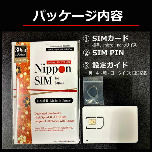 イーウェルネス楽天市場店のNippon SIM for Japan 標準版 180日30GB 日本国内用 ドコモ回線 プリペイドデータSIMカード｜アングル2