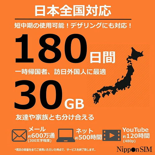 イーウェルネス楽天市場店のNippon SIM for Japan 標準版 180日30GB 日本国内用 ドコモ回線 プリペイドデータSIMカード｜アングル3