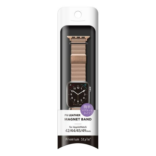 イーウェルネス楽天市場店のPGA PG-AW49MG03BE Apple Watch 49／45／44／42mm用 PUレザーマグネットバンド ベージュ｜アングル2