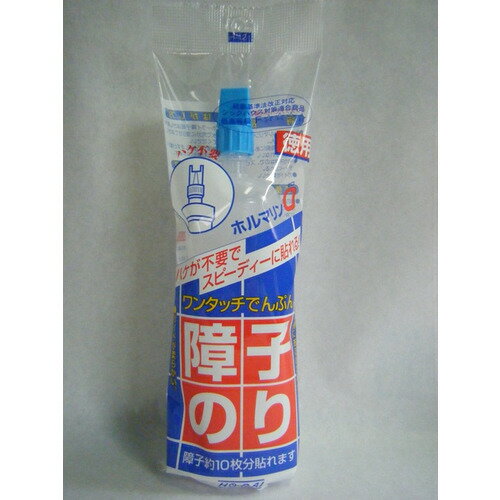 ※画像はイメージです。パッケージデザイン等は予告なしに変更されることがあります。※メーカーの欠品や製造中止により納期遅延、またはお届けできない場合がございます。ホーライ糊 障子のり 400G ●ガイドが、両面にあるので桟からはずれない。●ハケが不要なので、スピディーにはれる。●約900CM×1800CM障子戸サイズ約10枚分【仕様】正味量：360G成分：小麦デンプン・防カビ剤(ホルマリンは使用していません。)