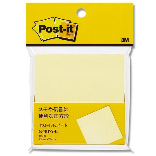 3M 654RP-Y-H ポスト・イット ノート 再生紙スタンダードカラー 100枚入(フックパッケージ) イエロー