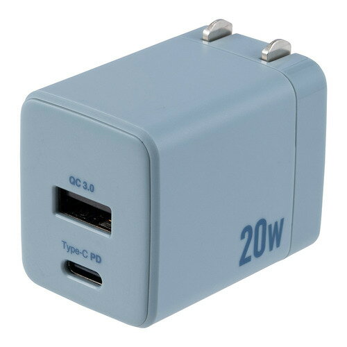 ナカバヤシ JYU-ACU011BL 20W PD対応 USB AC充電器 ブルーグレー発売日：2024年6月下旬●くすみカラーのUSB AC充電器最大出力20W Type-C+USB Aの2ポートタイプ●USB PD(Power delivery）PD対応機器(スマートフォン・タブレットなど）+PD対応ケーブル+PD対応充電器（本製品）の組み合わせで高速充電が可能です。※本製品の最大出力は20W●QC（Quick Charge3.0）QC対応機器(スマートフォン・タブレットなど）+QC対応ケーブル+QC対応充電器（本製品）の組み合わせで高速充電が可能です。本製品の最大出力は18W●折りたたみコネクタで収納時や持ち運びに便利&nbsp;【仕様】本体寸法：W30×D43×H35重量：約53g対応機種：PD/QCに対応したスマートフォン、タブレット、ゲーム機、モバイルバッテリーなど入力：AC100-240V/50〜60Hz 0.8A出力：Type-C:(PD)5V3A、9V2.22A、12V1.67A（20W 最大）、USB-A（QC）:5V3A。9V2A、12V1.5A（18W 最大）インターフェイス：Type-C（メス）×1、USB-A（メス）×1規格：USB PowerDelivery3.0準拠、QuickCharge3.0準拠