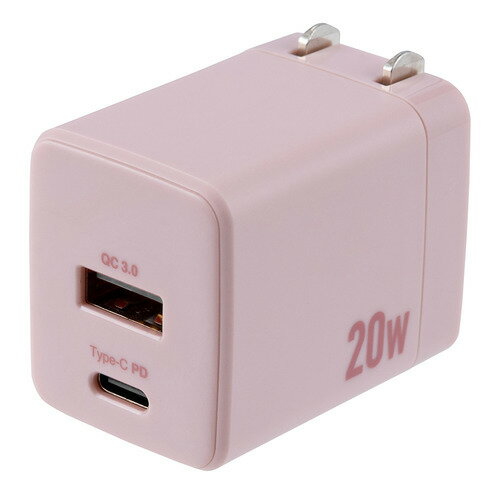 ナカバヤシ JYU-ACU011P 20W PD対応 USB AC充電器 スモーキーピンク ナカバヤシ JYU-ACU011P 20W PD対応 USB AC充電器 スモーキーピンク