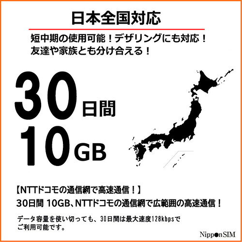 イーウェルネス楽天市場店のNippon SIM for Japan 30日10GB 日本国内用 ドコモ回線 プリペイドデータSIMカード｜アングル2