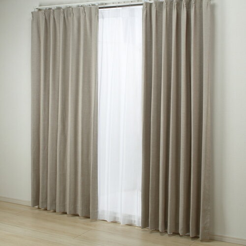【今週のお買得品】ヤマダデンキYSC23セットフラットBE200 4枚組(ドレープ×2レース×2）セットカーテン 遮光3級 形状記憶 ミラー加工 フラット 100x200cm ベージュ