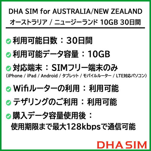 DHA eSIM for AUSTRALIA／NEWZEALAND オーストラリア／ニュージーランド 30日間 10...