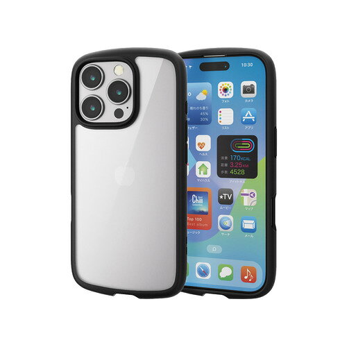 エレコム PM-A24ATSLFCSBK iPhone 16 ハイブリッド ケース カバー 軽量 ワイヤレス充電可 ストラップホール・シート付 背面マットクリア ブラック