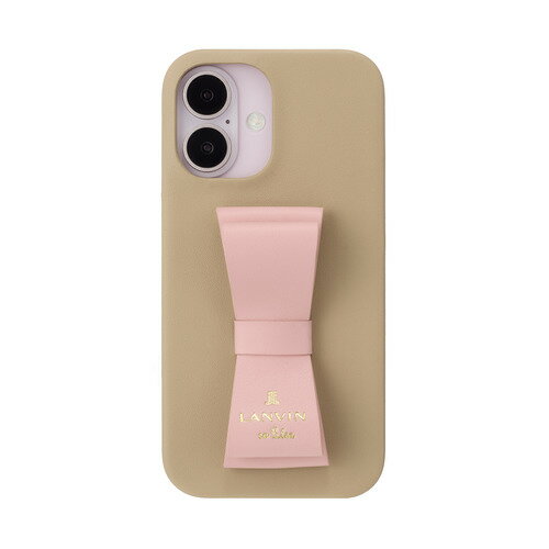 LANVIN en Bleu LBBPKR2IP2461 Slim Wrap Case Stand & Ring Ribbon for iPhone16 Beige×Pink