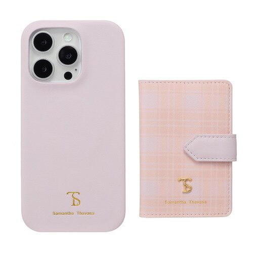Samantha Thavasa STLPKWPCWIP2463P Wrap Case with Plaid Magsafe Card Wallet for iPhone16 Pro Lavender Pink