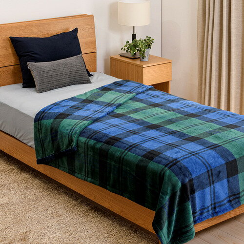 【冬物SALE 在庫限り】[シングル]By IDC大塚家具 フランネル毛布 青チェック 青 A3-YHBI01B
