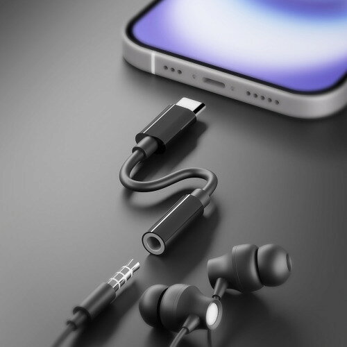 PGA PG-35CCN11BK 3.5mm to USB-C イヤホン変換アダプタ ケーブル長5cm ブラック