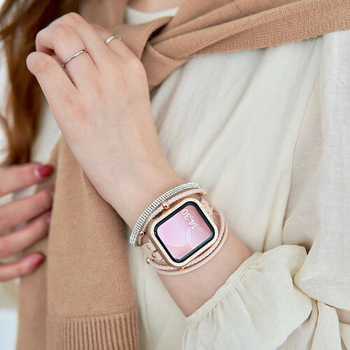 GAACAL W00290P2 APPLE WATCH 4-6／SE1-2／40MM メタリックスワロフスキーフレーム ピンク