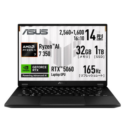 ASUS ノートPC TUF Gaming A14 FA401KM FA401KM-AI7R5060[14型 | WQXGA | Ryzen AI 7 | 32GB | 1TB | Windows 11 | イェーガーグレー]