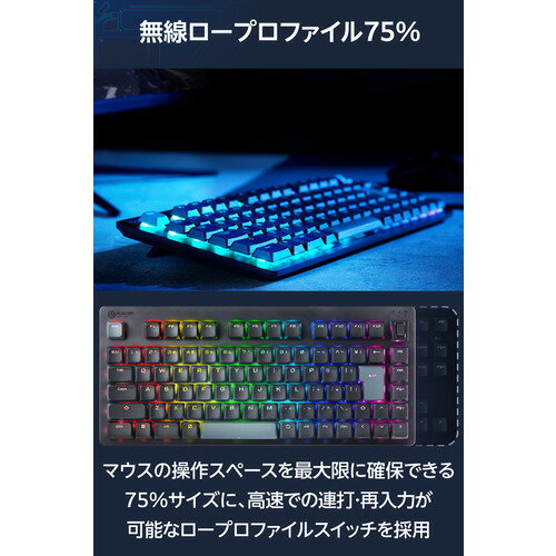 エレコム TK-VK520LLBK ゲーミングキーボード 有線 無線 Bluetooth対応 赤軸 メカニカル 日本語配列 Windows対応 ブラック 3