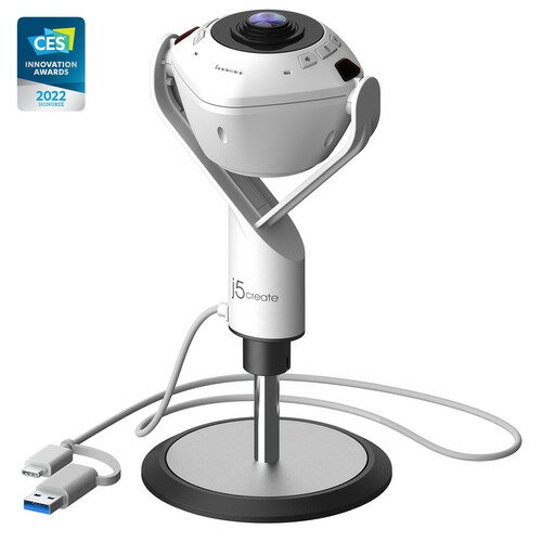 j5 create JVU368 USB スピーカーフォン搭載 360°パノラマ Webカメラ ホワイト、ブラック 発売日：2023年10月27日●ビデオ会議に最適なコンパニオンオールインワンビデオ会議デバイスは、360オールラウンドWebカメラ、スピーカーフォン、AIを利用したテクノロジーを組み合わせたものです。●AI検出、スマートトラッキングプレゼンターの動きを追跡し、プレゼンターをビデオの中央に保ちます。※スマートトラッキングは、ホストモード、デュアルホストモデム、および3スピーカーモードに適用できます。●より良い視野のための自動フレーミング人を自動的に検出し、ズームを調整して、すべての出席者がカメラに表示されるようにします。※自動フレーミングは、360°オールラウンドビューモードとシングルビューモードに適用できます。●電子パン/ズームオプション&タッチバーコントロールカメラを簡単に制御し、パンとズームインして、付属のIRリモコンを使用してクローズアップビューを実現します。タッチバーをスワイプするだけで、ホストを選択するか、表示角度を制御できます。●明確な会話音声ピックアップ半径10フィートの内蔵全方向性マイクとビジネスグレードのスピーカーフォンにより、会話を強化。●より良いサウンドとスムーズなコミュニケーション強化されたオーディオテクノロジーを備えた内蔵スピーカー。どんな環境でもプロフェッショナルな会議体験をしましょう。●6つの表示モード用途の広い表示モードは、リモート会議、オンラインクラス、または個人的な会議のいずれであっても、柔軟で効果的な仮想会議ソリューションを提供します。&nbsp;【仕様】ホスト端子：USB Type-C/Type-A対応OS：Windows、Mac、ChromeOS外形寸法(L×W×H)cm：22.8×16.3×10.3ケーブル長さ：200cm重量(g)：1032.5保証期間：2年