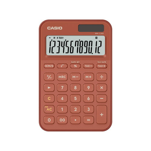 Calculators - カシオ計算機 MW-C20D-RD-N デザイン電卓 ミニジャスト型カラフル 12桁表示 税計算機能あり ブリックレッド