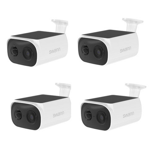 SWANN SWIFI-SESOL2KBC4-JP WIFI防犯カメラ 2K EVO ソーラーパネル カメラ4台セット 2K高画質 120度広視野角 暗視モード ホワイト発売日：2026年1月7日●工事不要の設置も簡単。ソーラーパネル搭載で太陽光で動くWIFIカメラカメラ本体上部のソーラーパネルが太陽光で自動充電し電力を供給します。USB-C充電にも対応しており、日照条件が不利な環境でも安定して運用できます。本体にパネル搭載で別途ソーラーパネルを取り付ける必要ありません。●最大2K高画質で鮮明に記録2K（2560×1440）の高解像度で、人物や荷物・車両まで細部をくっきり記録します。ペットの見守りや玄関の荷物確認、駐車場の監視など、さまざまなシーンに対応します。●スマートフォンからの監視、設定にはSwann Securityアプリを使用。カメラの初期設置や操作は、スマートフォンやタブレットに 無料の専用アプリをダウンロードして行います。 初期設定はアプリの画面ガイドに従うだけで完了。専門知識は不要です。設置後は、ライブ監視・録画再生・通知管理・双方向通話まで アプリから一括操作。外出先でも状況を確認でき、アラート受信や映像チェックがスムーズに行えます。●物検知 True Detect で誤作動を軽減双方向通話・サイレン警告で遠隔対応●双方向通話・サイレン警告で遠隔対応カメラにスピーカーとマイクを搭載。外出先から宅配業者へ指示したり、不審者に対してサイレンを鳴らすなど、アプリ越しにその場の状況へ対応できます。●120度広視野角 & 暗視撮影で広く見守る120度の広視野角で死角を抑え、暗くなると自動で暗視モードへ切り替わります。夜間でも人物や物体を鮮明に把握できます。●IP56 耐候性で雨・雪でも動作IP56相当の防塵・防滴性能で雨や雪にも対応。屋内・屋外どちらでも設置でき、暑さ・寒さを含むさまざまな環境で安定して動作します。●本製品はカメラ4台セットです。スマホアプリで、4台監視、設定が可能。&nbsp;【仕様】解像度、カメラ視野角：2K QHD（2560 × 1440）、120度 超広角Wi-Fi周波数：2.4GHz（無線範囲最大20m）暗視機能、夜間視認距離、音声対応：あり、赤外線暗視、白黒最大10m、マイク・スピーカー内蔵（双方向）サイレン、PIRセンサ：あり、True Detect? 最大8mの熱感知バッテリー、充電方法：充電式5200mAhリチウム電池、ソーラー充電 / USB-Cケーブル経由（別売）寸法、重量：84 × 58 × 107 mm、253g付属品、保証期間：カメラ4台、16GBMicroSDカード、カメラマウント、取り付けネジ一式・取扱説明書、2年間