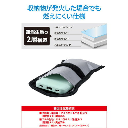 エレコム BMA-MBP01MGY モバイルバッテリー用 難燃ポーチ Mサイズ ガジェットケース 難燃生地 自宅保管・通勤・旅行・機内持ち込み対応 グレー e-wellness-10199112 イーウェルネス楽天市場店 サンプル画像3