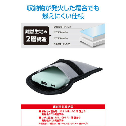 エレコム BMA-MBP01SGY モバイルバッテリー用 難燃ポーチ Sサイズ ガジェットケース 難燃生地 自宅保管・通勤・旅行・機内持ち込み対応 グレー e-wellness-10199502 イーウェルネス楽天市場店 サンプル画像3