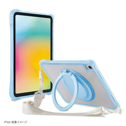 ナカバヤシ TBC-IP2502LBL iPad11インチ用リングスタンド付き衝撃吸収ケース ライトブルー発売日：2025年12月下旬●衝撃に強く、縦・横スタンドになる。ストラップ付きでアクティブに使える多機能な衝撃吸収ケース縦横スタンド機能付きで、衝撃もしっかり吸収。屋内でも屋外でも安心のiPadケースです。●360°回転式リングスタンド縦にも横にも使える回転式リングスタンド。ハンドルやフックとしてもご使用いただけます。●クッション性のあるTPU製フレームが衝撃を吸収。カメラやボタン周りもしっかり守ります。●透明度が高く丈夫なポリカーボネート製背面パネル●フレームのコーナー部分にストラップを取付けられます。脱着パーツ付きストラップ付属●Apple Pencilが挿せるタッチペンホルダー●iPad（A16）、iPad10.9インチ対応&nbsp;【仕様】本体寸法：W192×D25×H261mm本体重量：約250gストラップ長/重量：約75〜133cm/53g材質：ポリカーボネート（PC）、熱可塑性ポリウレタン（TPU）、ナイロン対応機種：iPad（16A）、iPad10.9インチ