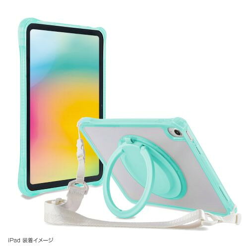 ナカバヤシ TBC-IP2502MT iPad11インチ用リングスタンド付き衝撃吸収ケース ミント発売日：2025年12月下旬●衝撃に強く、縦・横スタンドになる。ストラップ付きでアクティブに使える多機能な衝撃吸収ケース縦横スタンド機能付きで、衝撃もしっかり吸収。屋内でも屋外でも安心のiPadケースです。●360°回転式リングスタンド縦にも横にも使える回転式リングスタンド。ハンドルやフックとしてもご使用いただけます。●クッション性のあるTPU製フレームが衝撃を吸収。カメラやボタン周りもしっかり守ります。●透明度が高く丈夫なポリカーボネート製背面パネル●フレームのコーナー部分にストラップを取付けられます。脱着パーツ付きストラップ付属●Apple Pencilが挿せるタッチペンホルダー●iPad（A16）、iPad10.9インチ対応&nbsp;【仕様】本体寸法：W192×D25×H261mm本体重量：約250gストラップ長/重量：約75〜133cm/53g材質：ポリカーボネート（PC）、熱可塑性ポリウレタン（TPU）、ナイロン対応機種：iPad（16A）、iPad10.9インチ