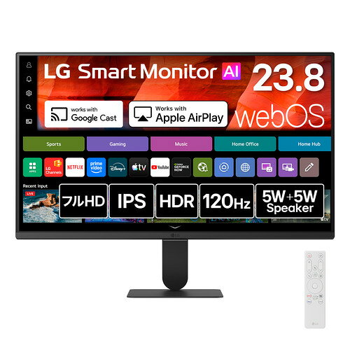 LGエレクトロニクス 24U511SB-B LG Smart Monitor AI 23.8型 フルHD IPSパネル採用 HDR10 120Hz sRGB 99% ノングレア ブラック