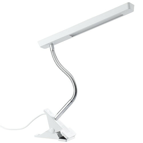 ヤザワ CFLE05D15WH LEDフレキシブルクリップライト 約1200lux USBアダプター付 アーム約260mm ホワイト●パソコンからでも点灯可能なUSBクリップライト●面発光で広く照らせます。●アームを動かし、セードの向きを変えることができます。●LED一体型の照明器具なので、購入後すぐにご使用いただけます。●セードとクリップ部分に “軽く” “強い” 素材を使用しました。●アダプタ仕様：定格出力 DC5V 1.5A、定格電流 AC100-240V、定格周波数 50Hz/60Hz●ご注意付属のUSBアダプタまたは、電圧DC5V、電流1A以上のUSB電源を必ずご使用ください。上記以外のUSB電源で使用すると、発熱、発火のおそれがあるため、使用しないでください。&nbsp;【仕様】本体サイズ： ヘッド：約W300×H19×D35、アーム長：260、クリップ：W60×H80×D105mm本体重量：約270g光源：白色LED（交換不可）6500K照度：約1200lux設計寿命：約40000時間器具光束：約230lm電源：USBアダプター（付属）消費電力：約4.8WUSBコード長：約1.0mくわえ幅：平行時約30mm点灯スイッチ：ON/OFF中間スイッチ材質：ABS＋PC