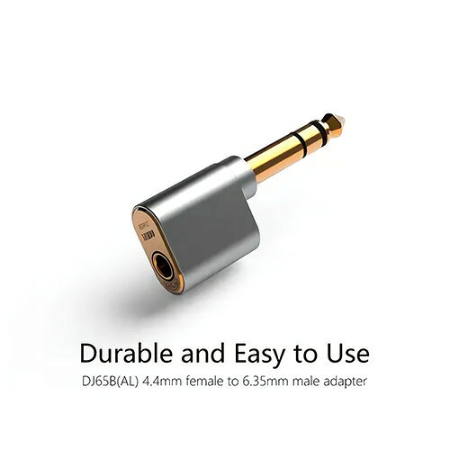 ddHiFi DJ65B(AL) オーディオ用変換アダプター 4.4mm to 6.35mm 内配線に高純度OCCケーブル採用 ●4.4mm Female to 6.35mm Male アダプター医療グレードのステンレス製ボディーとゴールドのカバーと高純度24K金亜鉛メッキ銅6.35mmプラグを備え、内配線にも高純度OCCケーブルを採用。DD HiFiらしい洗練されたデザインは一般的な定型の4.4mm to 6.35mmアダプターとは一線を画しています。&nbsp;【仕様】重量：13gサイズ：9.9×19.5×22.2mm(プラグ除く）