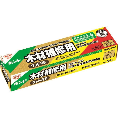 ※画像はイメージです。パッケージデザイン等は予告なしに変更されることがあります。※メーカーの欠品や製造中止により納期遅延、またはお届けできない場合がございます。こちらの商品はメーカー及び取引先より直接商品を発送させて頂きます。ご注文後のキャンセルは承ることが出来ませんので予めご了承ください。複数商品ご注文の場合、全ての商品が準備ができ次第に発送させて頂きます。納品書は含まれておりませんので予めご了承ください。ご注文のタイミングによっては在庫切れとなりメーカー入荷待ちとなる場合がございます。その際は納期を確認の上別途ご連絡をさせて頂きます。コニシ ウッドパテ ラワン 120ml ＃25721 BWP-200 ●乾いてもへこみが少なく、仕上がりがきれいです。乾燥固化後の切削、研磨、ネジ、釘加工がしやすいです。ほとんどの水性、油性塗料による塗装が可能です。日本接着剤工業会 JAIA F☆☆☆☆です。JAIA 4VOC基準適合です。&nbsp;【仕様】炎温度(℃)：1450発熱量(kcal/h)：2900燃焼時間(分/缶)：60内容量(g)：200火口外径(mm)：22.4適合機種：R200・HP200 ： ： 高さ(mm)：47長さ(mm)：141