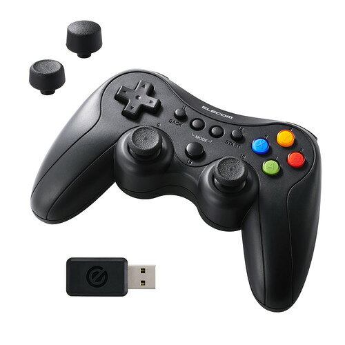 エレコム JC-GP50SVBK FPSゲームパッド PC用 ワイヤレス2.4GHz XInput/DirectInput メカニカルトリガー 振動 13ボタン 充電式 有線対応 ブラック ●射撃に適したメカニカルトリガーボタンと、スティックカスタマイズに対応したFPS特化仕様!振動機能にも対応した、ストレート配置(PS系)の13ボタン搭載・充電式ワイヤレスゲームパッドです。●十字ボタン、アナログスティック2本を含む13ボタンを搭載しています。●ケーブルにとらわれることなく、快適にゲームを楽しめるワイヤレスモデルです。2.4GHzワイヤレスを採用し、最大約10mの通信距離を実現しました。●※周囲の状況により通信距離が短くなることがあります。●※付属のUSBケーブルで有線接続が可能です。●パソコンのUSBポートに挿すだけで使用できる、USB-Aレシーバーを付属しています。●有線通信に対応したUSB Type-C(TM)ポートを搭載。付属のケーブルでUSB-Aポート搭載のパソコンやAC充電器などに接続することで、充電しながら使用できます。●満充電状態から、最大約16時間の連続プレイが可能です。 ※振動機能未使用時●低電力状態になると、自動的に省電力モードへ切り替わります。振動をOFFにして消費電流を抑えることで、バッテリー残量が少ない状態でもプレイを継続できます。 &nbsp;【仕様】コネクター形状：1:レシーバー:USB-Aプラグ ｜ 2:充電口:USB Type-C(TM)ポート接続方式：USB2.4GHz無線/有線両対応対応機種：USB-Aポートを装備したWindows搭載機、入力規格:XInput/DirectInput、対応OS:Windows 11/10無線特性：電波周波数:2.4GHz帯、電波到達距離:最長約10m ※ご使用環境により異なる場合があります。ボタン数：13ボタン認識最大ボタン数：XInput:最大11ボタン、DirectInput:最大13ボタントリガー・POV仕様：アナログトリガーボタン:なし、メカニカルトリガーボタン:あり、POV:ありスティック仕様：アナログスティック:2本、スティック配置:ストレート(PS系)、スティックカバー交換:対応、軸数:4軸(X軸/Y軸/Z軸/Z回転)追加機能：振動機能:あり ※DirectInputは専用のドライバーのインストールが必要です。、連射機能:なし、マクロ機能:なし、リマップ機能:なし、スティック感度/範囲設定:3モード切替 ※専用ソフト不要、POV切り替え:なし、ゲームパッドアシスタント:対応レポートレート：最大500Hzレシーバー収納：非対応電源：内蔵リチウムイオン二次電池(充電式)、電池寿命:振動機能未使用時:最長約16時間、振動機能使用時:最長約10時間本体仕様：外形寸法:本体:幅約161mm×奥行約65mm×高さ約99mm、レシーバー:幅約19mm×奥行約44mm×高さ約10mm、重量:本体:約220g、レシーバー:約6g内容物：ゲームパッド本体×1台、レシーバー×1個、USB-A - USB Type-Cケーブル(約1.8m)×1本、ノーマルスティック×2本、ロングスティック×1本、ロングドームスティック×1本環境配慮事項：環境配慮パッケージVCCI：Class B対応カラー：ブラック保証期間：1年間