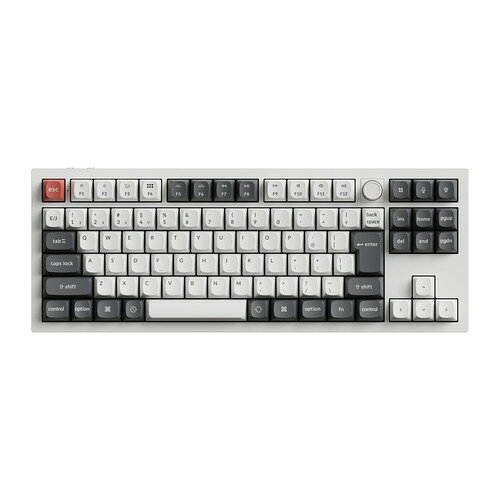 keychron Q3U-P1V-JIS ワイヤレスメカニカルキーボード Q3 Ultra 赤軸 日本語配列 テンキーレス ホワイト発売日：2026年5月初旬●Keychron Q3 Ultraは、比類なきパフォーマンスを追求して設計された、80%（TKL）レイアウトのプレミアムワイヤレス・カスタムメカニカルキーボードです。洗練されたフルメタル筐体に、2.4GHzワイヤレス接続と革新的な8、000Hzポーリングレートを搭載し、超高速かつ高精度な入力を実現。複数層の吸音フォームとZMKプログラマビリティにより、上質な打鍵音と高いカスタマイズ性を両立しています。●6063アルミニウムのCNC削り出しボディ、研磨・アルマイト・サンドブラスト仕上げなど24の製造工程を経て作られる高い質感、4000mAhバッテリーによりバックライトOFF時で最大660時間の連続使用が可能。有線・2.4GHzワイヤレス両方で8、000Hzポーリングレートに対応し、Bluetooth 5.3で最大3台のデバイスを切り替え接続可能。●潤滑処理済みのKeychron Silk POMスイッチ、ダブルガスケット構造による打鍵音の最適化、Windows/macOS両対応キーキャップ・切替スイッチ付属、KSA(US)/OSA(JIS)ダブルショットPBTキーキャップ、ホットスワップ対応（3/5pin）、スクリューインPCBスタビライザー、Per-key RGB・Mix RGB対応など、Q1 Ultraと同様のハイエンド機能をTKLサイズで実現しています。&nbsp;【仕様】サイズ：365×137mm、前方高さ20.6mm（後方高さ31.09mm、キーキャップ含まず）メインボディ素材：CNC機械加工アルミニウム／プレート素材：PCキーキャップ素材：KSAダブルショットPBT（US）、OSAダブルショットPBT（JIS）ホットスワップ：対応（5pin／3pin）バックライト：South-facing RGB LED対応システム：macOS/Windows/Linux接続：USB Type-C、Bluetooth 5.3、2.4GHzポーリングレート：8000Hz／2000Hz／1000Hzワイヤレス連続使用：最大660時間（バックライトOFF時）／最大200時間（RGB最小輝度時）Nキーロールオーバー(NKRO)：無線・有線ともに対応重量：約1787g+-10gマルチメディアキー：12キー