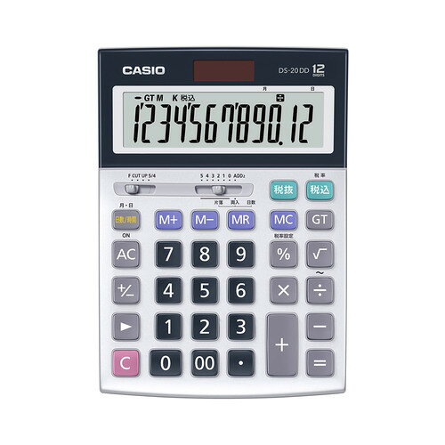 カシオ計算機 DS-20DD-N 本格実務電卓 税計算・日数時間計算可能 サイレントタッチキー搭載 表示桁数12桁 発売日：2026年8月28日●作業効率がUP・早打ち対応で入力がスムーズ・税計算/日数時間計算が可能●安心して計算ができる・日数時間計算機能・桁ズレ/押し間違いを防ぐキー設計●使い続けたくなる操作感・表示画面の高い視認性・心地いい打鍵感・数字が消えない2色成形構造●打ちやすさを追求したキー形状人間工学に基づきキーの形を指の動きに合わせて配列ごとに変更することで、快適な操作を実現●左右どちらでも打ちやすいキー配列長年のノウハウを活かしスピーディーに計算するためのキー配列を追求●周りを気にせず計算に集中できるサイレントタッチキータッチ音が気にならない静音設計で資格試験やデスクワークにも最適●液晶画面拡大状態表示（税込や÷など）の大きさがUPし視認性向上&nbsp;【仕様】電源：TWO WAY POWER(ソーラー/電池：CR2025×1)表示桁数：12桁サイズ(mm）：188.0×135.0×36.6質量：270gオートパワーオフ：有早打ち対応：有税計算：有時間計算：有エコマーク：認定グリーン購入法：適合商品メーカー保証：5年