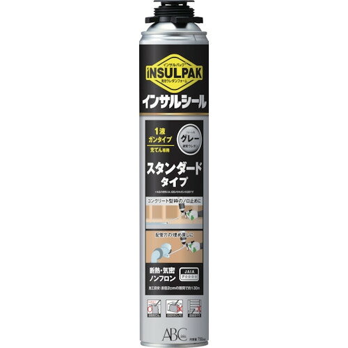 ※画像はイメージです。パッケージデザイン等は予告なしに変更されることがあります。※メーカーの欠品や製造中止により納期遅延、またはお届けできない場合がございます。こちらの商品はメーカー及び取引先より直接商品を発送させて頂きます。ご注文後のキャンセルは承ることが出来ませんので予めご了承ください。複数商品ご注文の場合、全ての商品が準備ができ次第に発送させて頂きます。納品書は含まれておりませんので予めご了承ください。ご注文のタイミングによっては在庫切れとなりメーカー入荷待ちとなる場合がございます。その際は納期を確認の上別途ご連絡をさせて頂きます。ABC 簡易型発泡ウレタンフォーム 1液ガンタイプ インサルパック インサルシール 750ml フォーム色：グレー GSIS ●耐震補強のノロ止めに最適なグレー色です。繰り返し使用が可能なガン用のカートリッジタイプです。最後まで無駄なく使えます。ガンタイプなので注入作業が容易です。&nbsp;【仕様】色：グレー発泡体積(L)：36〜40容量(ml)：750施工目安：直径2cmで約130m
