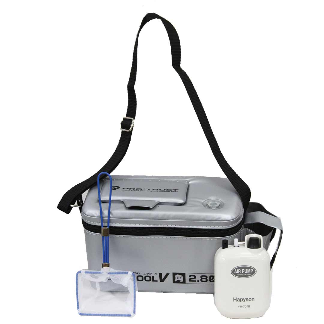 プロトラスト PRO TRUST エサクーラー セット ES-2 ( 2.8L ) +エアポンプ付き ( YH707B ) 活きエビクーラー エビバッカン 308435エビまき釣り 弱りにくい