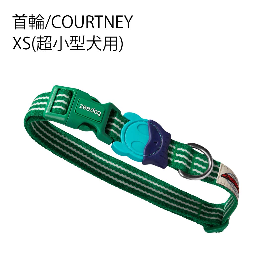 VELVET VIBES COLLECTIONはニュー・クラシックというアプローチで、 親しみやすさと革新性のバランスを有し、ベルベット風素材が手触りの良きと洗練された佇まいを与え、刺繍によるストライプは奥行きと質感の風合いを表現しました。 また、PVCディップ加工のフックやスカルチャームは有機的な要素を感じるアクセントです。 柔らかく耐久性のあるzee.dogの首輪は、ゴム製のスカルエンブレムが特徴です。 長さ調節が可能で、愛犬の首にぴったりフィットします。 またワンタッチの4点留めスーパーバックル（樹脂製）付ですので、手袋をしたままでも簡単に取り外しが出来ます。 XS サイズ：幅：1cm 長さ：23 - 33cm 本体重量：10g S サイズ：幅：1.5cm 長さ：31 - 43cm 本体重量：26g M サイズ：幅：2cm 長さ：37 - 53cm 本体重量：41g L サイズ：幅：2.5cm 長さ： 45 - 70cm 本体重量：73g 素材：ポリエステル TPR ステンレス 商品の仕様、および価格等は予期無く変更される場合があります。 メーカー希望小売価格はメーカーカタログに基づいて掲載しています その他のzeedog商品： --------- →首輪、ハーネス、リードは同じ柄で展開しています。 →柄をそろえるのもオススメです！ -------- ↑ジードッグの首輪をみる↑ ↑ジードッグのリードをみる↑ ↑ジードッグのハーネスをみる↑ 【参考犬種】 ※わんちゃんによって体格は異なります。お買い上げの際はサイズを測ってご購入ください。 超小型犬(XS)：チワワ　ポメラニアン　ヨークシャー・テリア　パピヨン　マルチーズ　トイプードル　ミニチュア・シュナウザー 成犬体重4kg以下 小型犬(S):キャバリア　柴犬　シーズー　ジャックラッセルテリア　スコティッシュテリア　パグ　ミニチュアダックス　ミニチュアピンシャー 成犬体重10kg以下 中型犬(M):ビーグル　ブルドッグ　ボーダーコリー　フレンチブルドッグ　コーギー 成犬体重25kg以下 大型犬(L):ゴールデンレトリバー　秋田犬　グレートデン　シベリアンハスキー　ドーベルマン　シェパード　ダルメシアン　ラブラドールレトリバー　 【キーワード】 ワンタッチ　おしゃれ　カラフル　丈夫　ブランド -------- ■ 関連商品 ＊＊＊＊ 大型犬向け ＊＊＊＊ 首輪 ハーネス リード 小物 犬用服