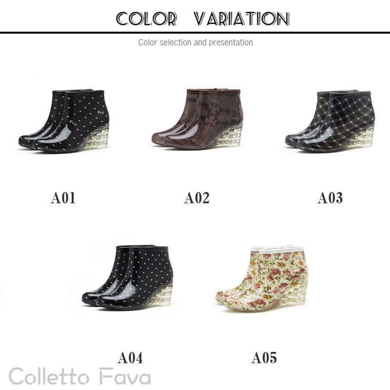 Colletto Favaのレインブーツ レディース ウエッジソール レインシューズ ショートブーツ 水玉柄 花柄 雨靴 防水ブーツ 滑り止め 靴 女性用 通勤 通学 ビジネス｜アングル2