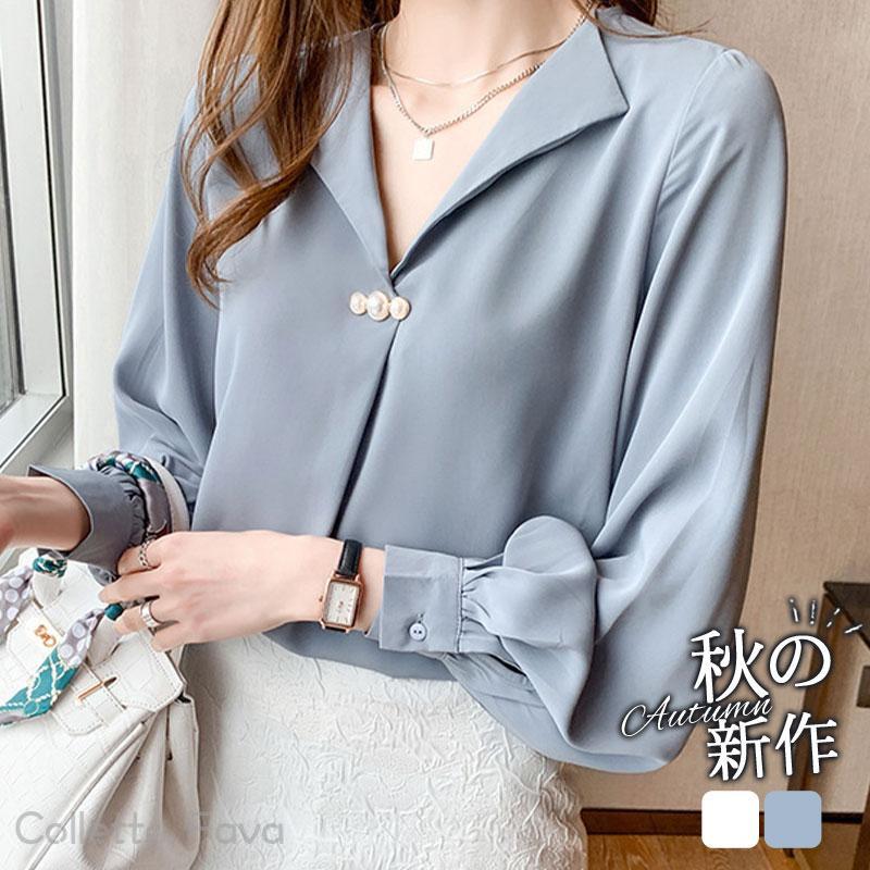 樂天商城 - ブラウス 長袖 レディース シャツ トップス シフォン 春秋 カットソー 入学式 オフィス 通勤 スーツ 事務服 インナー ビジネス カジュアル