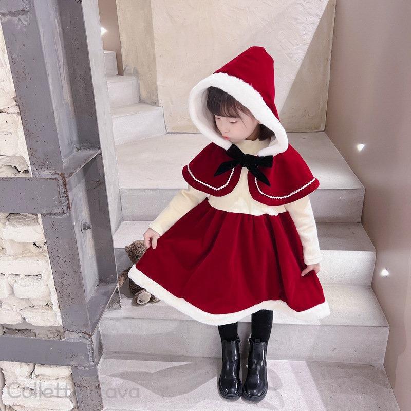クリスマス コスプレ コスチューム 2点セット ワンピース ポンチョ 衣装 キッズ こども用 子供用 女の子 撮影 記念 イベント プレゼント 3