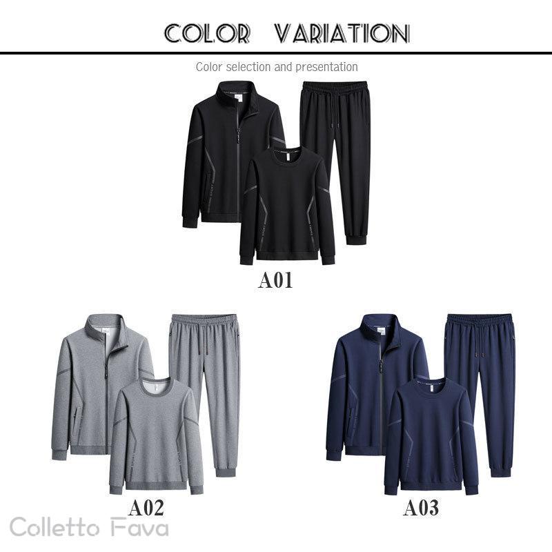 Colletto Favaの3点セット セットアップ メンズ 秋服 春物 ジップアップ プルオーバー パーカー ジャージ スウェットパンツ 部屋着 ゆったり スポーツ カジュアル｜アングル2