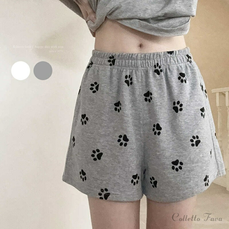 樂天商城 - 愛猫家のためのリラックスパンツ 猫の肉球モチーフが可愛い、最高に気楽なホームパンツ レディース ショートパンツ ショーツ ゆったり スポーツショーツ グレー/ホワイト ゴムウエスト 部屋着 散歩 リラックス カジュアル 春夏 ヨガパンツ かわいい 楽ちん