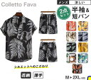上下セット セットアップ メンズ 2点セット 花柄 総柄 半袖 夏 短パン シャツ ストライプ サマージャケット ハーフパンツ トップス アウター