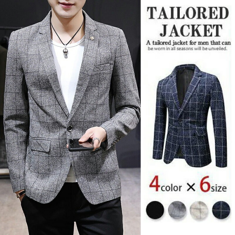 樂天商城 - ブレザー メンズ スーツ チェック 1つボタン テーラードジャケット アウター カジュアルスーツ 春秋 オフィス 在宅勤務 紳士ジャケット 通勤