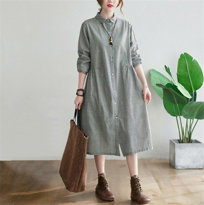 送料無料 ワンピース 長袖 シャツワンピース ロング 長袖 チェック レディース ロングシャツワンピース 大きいサイズ aライン ワンピ ロングワンピ チュニック ギャザー 羽織 ロング 春 秋 はおり 美脚 通勤 春 着痩せ 上品 きれいめ 20代 30代 40代 新作