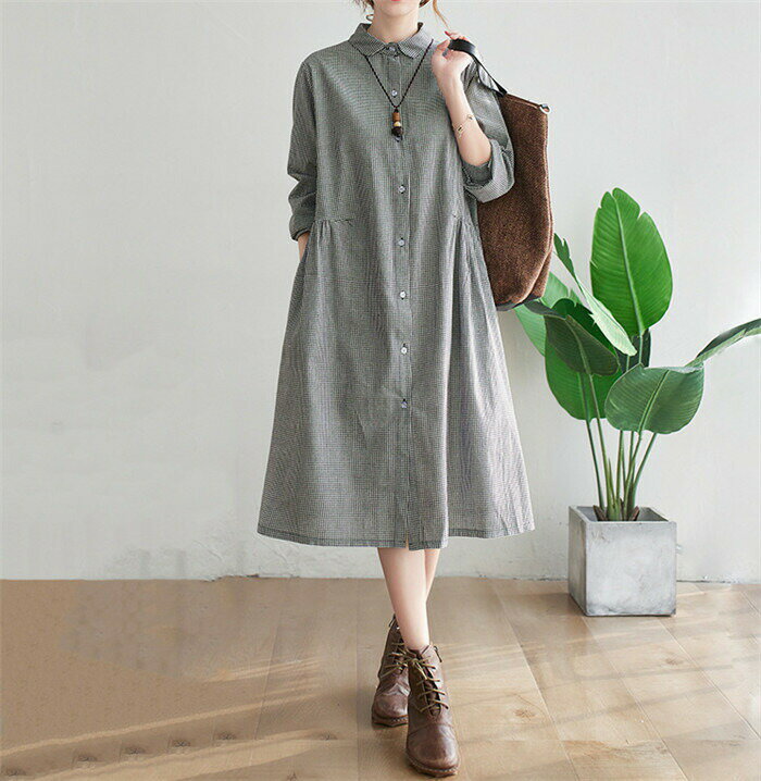 送料無料 ワンピース 長袖 シャツワンピース ロング 長袖 チェック レディース ロングシャツワンピース 大きいサイズ aライン ワンピ ロングワンピ チュニック ギャザー 羽織 ロング 春 秋 はおり 美脚 通勤 春 着痩せ 上品 きれいめ 20代 30代 40代 新作